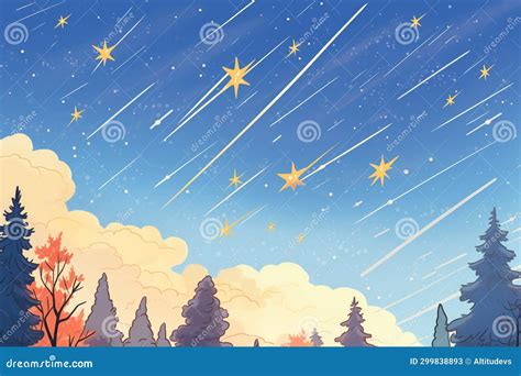 Scene Of Meteor Shower Displaying Multiple Falling Stars Stock Image