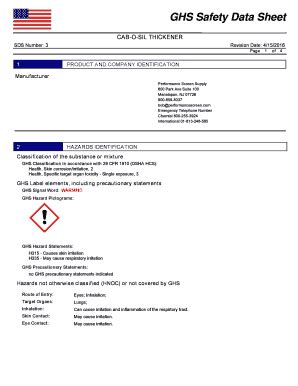 Fillable Online Sds Performance Screen Supply Cabosil Cabosil Ink Fax