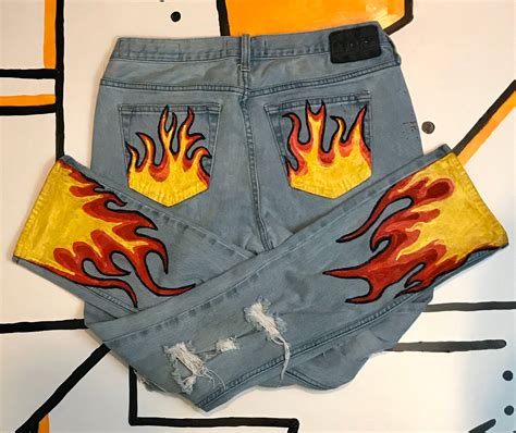 Mens Flame Jeans Handpainted Custom Denim Etsy