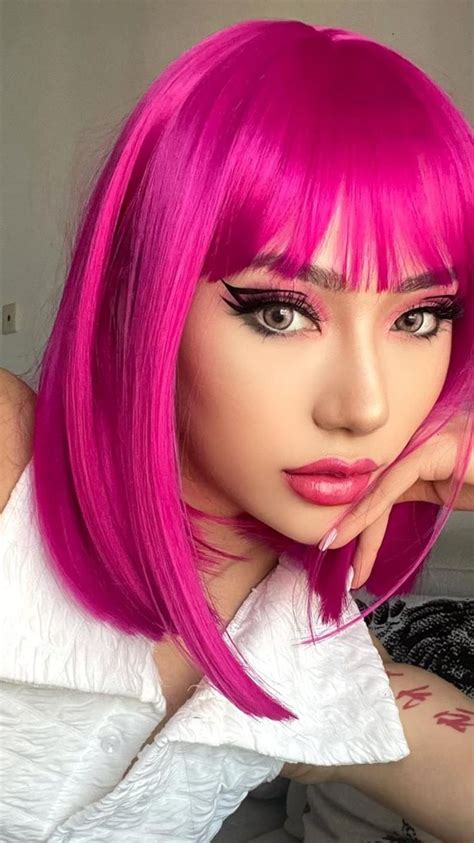 Aisi Beauty Hot Pink Wig With Bangs Hot Pink Wigs For Women 12 Inch