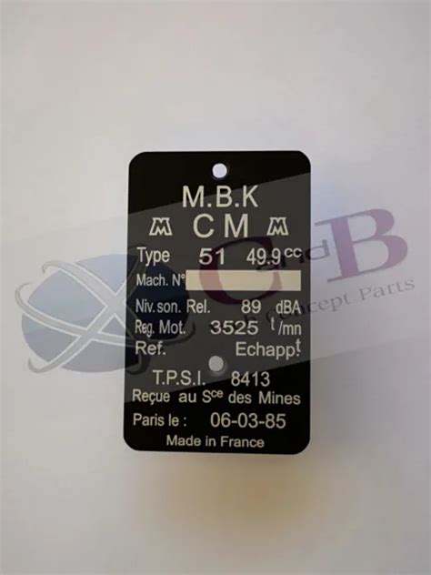 PLAQUE CONSTRUCTEUR MBK CM Type 51 EUR 26 00 PicClick FR