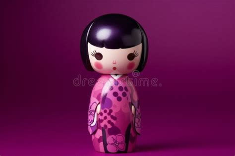 Generative Ai Japanese Kokeshi Doll With Short Hair And Kimono Stock