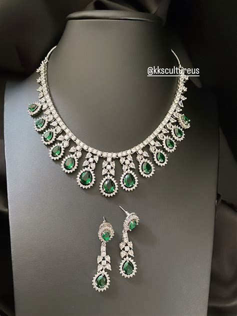 Emerald Green Diamond Necklace Green CZ Necklace AD CZ - Etsy