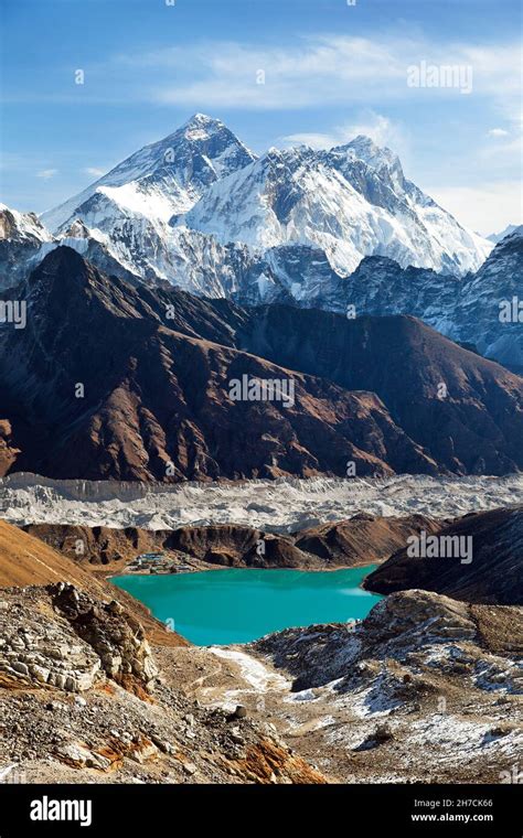 View Of Everest Lhotse Ngozumba Glacier And Gokyo Lake From Renjo La