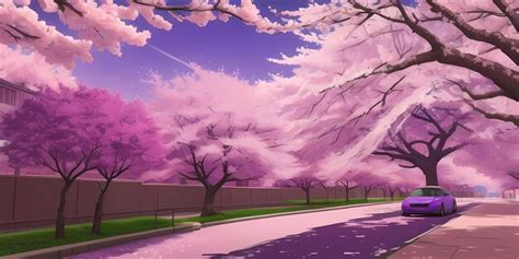 Premium Photo | Anime Cherry Blossom Forest Scenic Japanese Pink Sakura Trees Mount Fuji lake ...