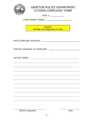 Fillable Online Citizen Complaint Form Police Department English