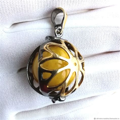 Винтаж: Янтарный кулон "Золотой шар" серебро 925 купить в интернет ...