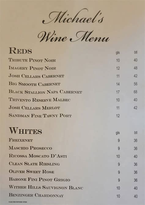 Menu at Michael's Restaurant, Birmingham, 1st Ave S