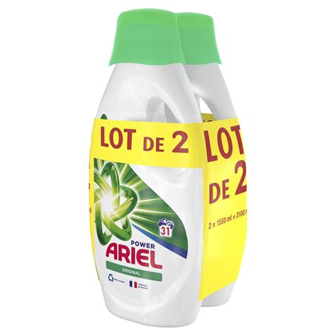 ARIEL Power lessive liquide original 2x31 lavages 2x1 55l pas cher à