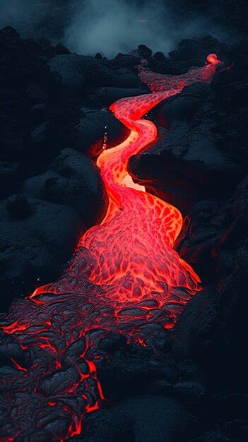 Premium AI Image | lava flowing into a volcano