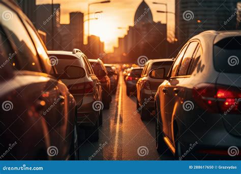 Rear View Of Cars In Traffic Jam Stock Illustration Illustration Of