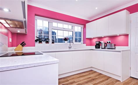 Neat Pink Kitchen Ideas Galley With Peninsula