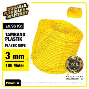 Jual Tali Tambang Plastik 3mm X 180m Plastic Rope POWERTEC Kuning