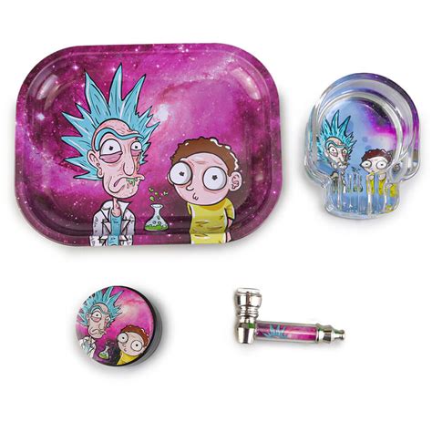 Kit T Premium Rick And Morty 02 Bandeja Pipe Dichavador E Cinzeiro