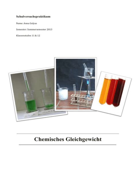 Chemisches Gleichgewicht Unterrichtsmaterialien Chemie