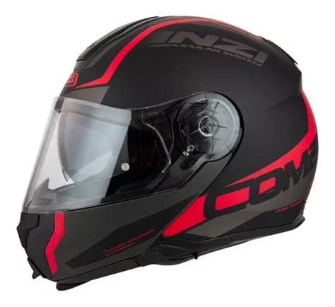 Capacete Articulado Nzi Combi Shock Preto E Vermelho Fosco Cor Preto