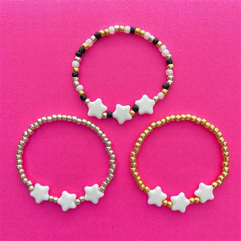 White Star Beaded Bracelet Etsy