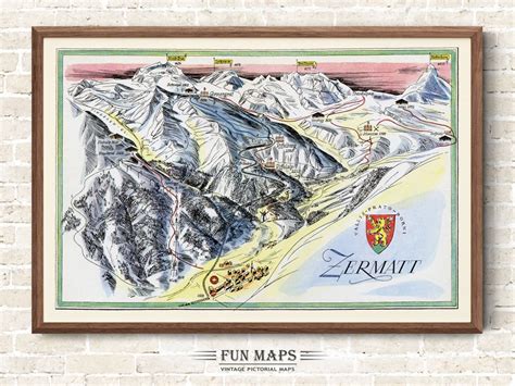 Fun Ski Run Trail Map of Zermatt in the Swiss Alps, Switzerland ...