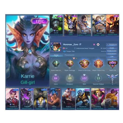 102 Skins Mobile Legend Account 069 84 HEROES 102 SKINS 7 MAXED