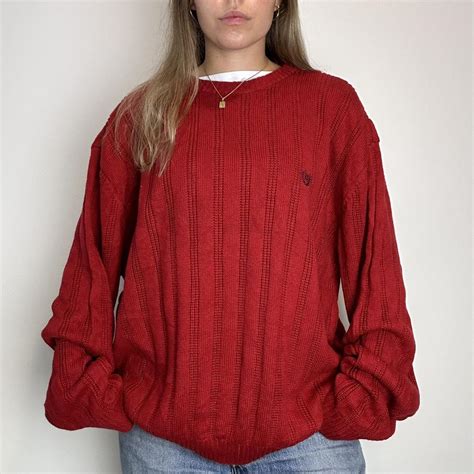 Vintage Chaps Red Chunky Knit Jumper Size XL Depop