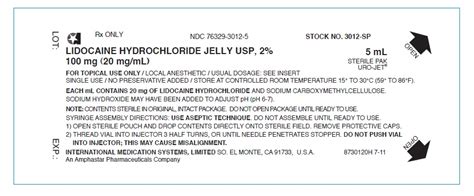 Lidocaine Hydrochloride Jelly Usp 2 A Sterile Water Soluble Topical Anesthetic