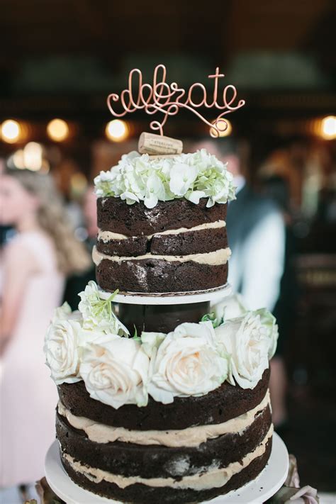 Chocolate Naked Cake With Fresh Rose Accents