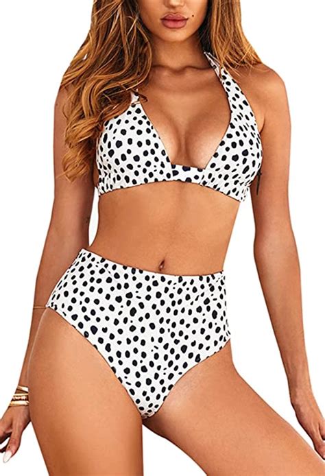 Women S Sexy High Waist Swimsuit Piece Printed Halter Bikini Bathing