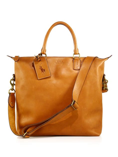 Polo Ralph Lauren Leather Zip Tote In Brown For Men Cognac Leather