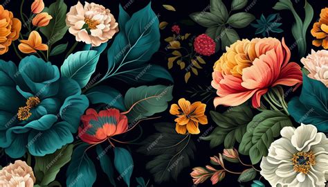 Premium AI Image | A black floral wallpaper with a floral pattern.