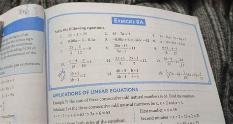 Exercise 8 A Solve The Following Equations 1 2x125 2 45−7a3 3 13−5