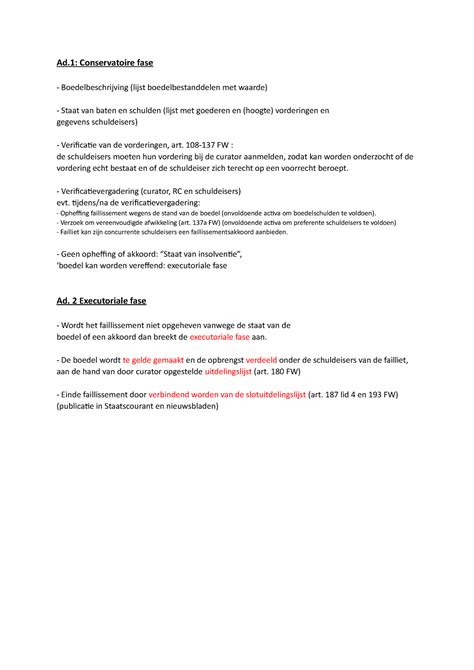 Ondernemingsrecht Sheet 6 Ad Conservatoire Fase Boedelbeschrijving