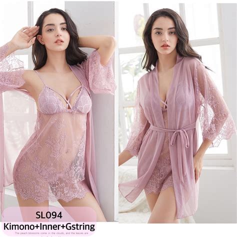 Jual Jojolovers 094 Sexy Lingerie Kimono 2in1 Dress Transparant Nilon