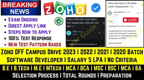 Zoho Off Campus Drive 2023 2022 2021 2018 Software Developer Salary 5 Lpa Instant 100 Exam