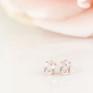 Rose Gold Oval Pink Morganite Studs Dainty Morganite Earrings Prong