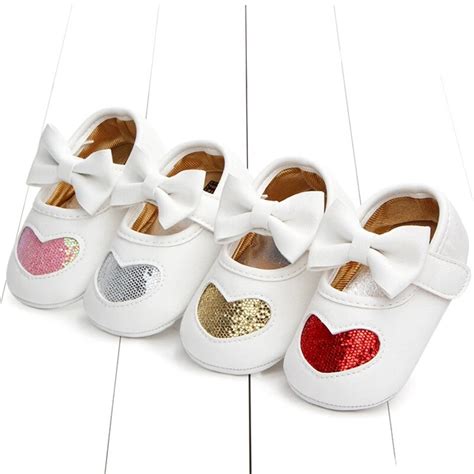 New Girls Cute Heart Shoes 0 18m Baby Bling Bowknot First Walkers