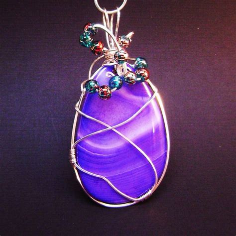 Purple Polished Agate Wire Wrap Purple Pendant Necklace Etsy Purple