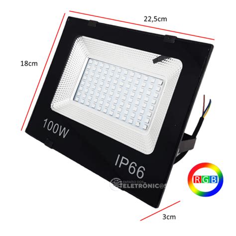 Refletor Rgb W Led Holofote Op Es De Cores Controle Remoto