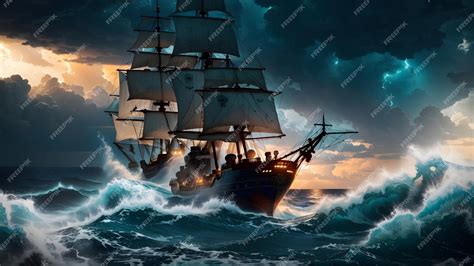 Premium AI Image | Fantasy pirate ship on the sea background Generative AI