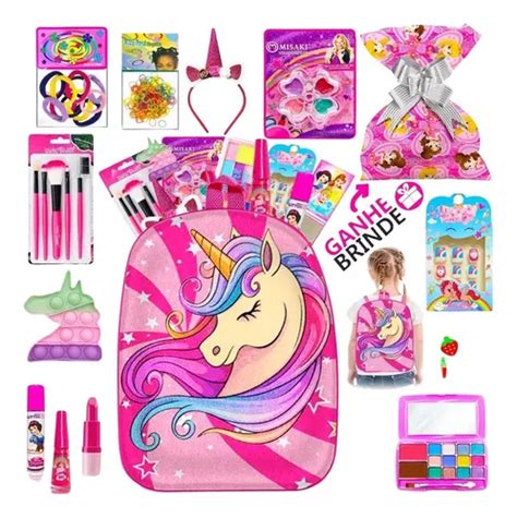 Kit Infantil C Maquiagens Batom Esmalte Presilha Espelho