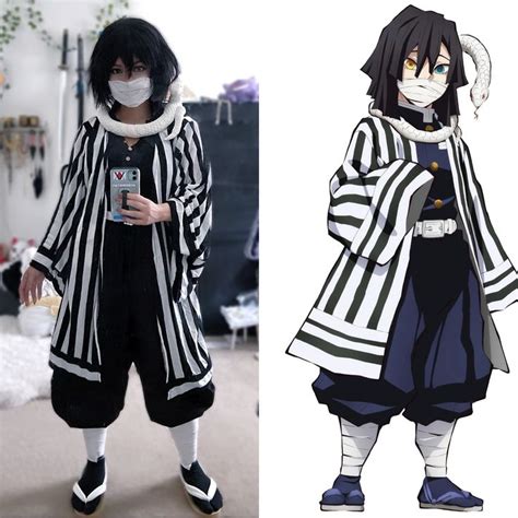 an anime character is dressed in black and white striped clothing, while the image shows him wearing