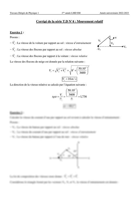 SOLUTION Mouvement Relatif 2022 2023 Corrig Physique Studypool