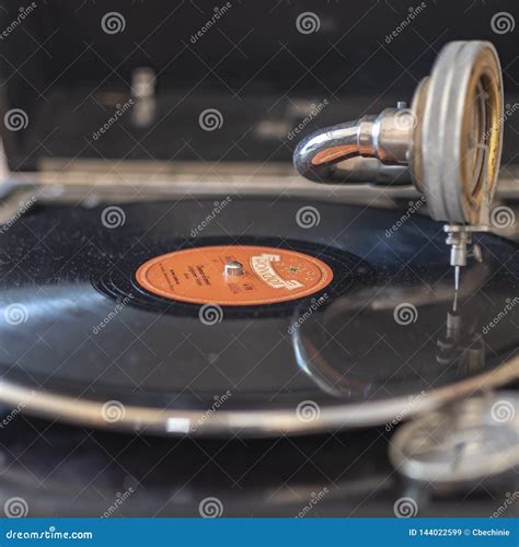 Focus on the Label of a Historical Shellac Disc by Polydor with Blurred ...