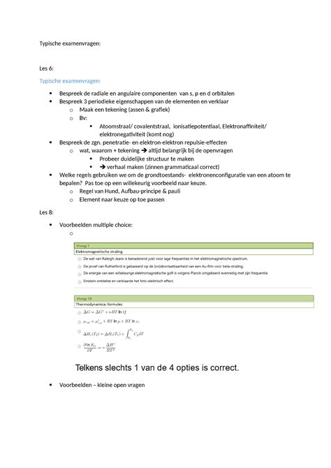 Algemene Chemie Typische Examenvragen Typische Examenvragen Les 6