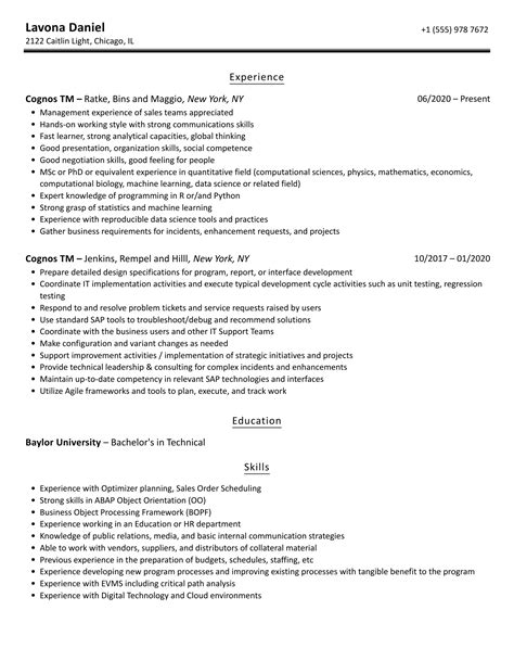 Cognos Tm Resume Samples Velvet Jobs