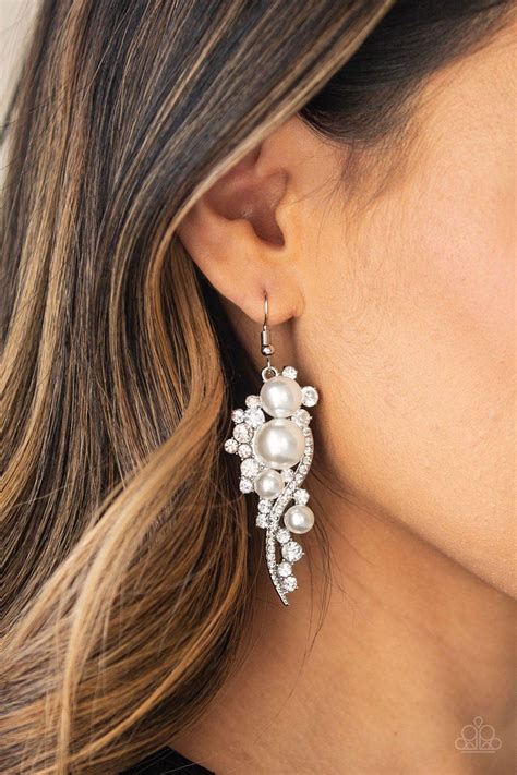 Paparazzi High End Elegance White Pearl Earrings Carasshop