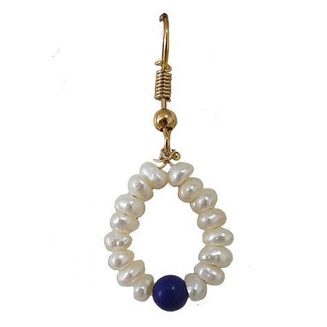 Dangling Circular Blue Lapiz Beads Freshwater Pearl And Gold Plated