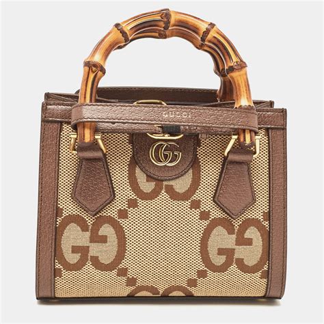 Gucci Beige Brown Jumbo Gg Canvas And Leather Mini Diana Tote Gucci