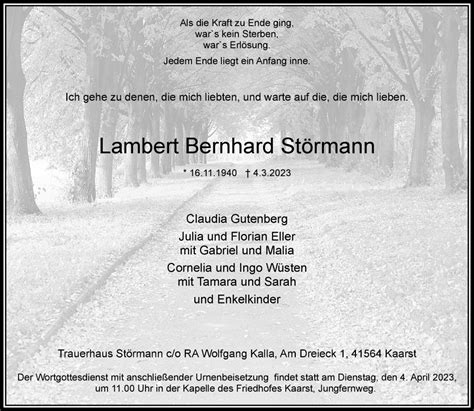 Alle Traueranzeigen für Lambert Bernhard Störmann trauer rp online de