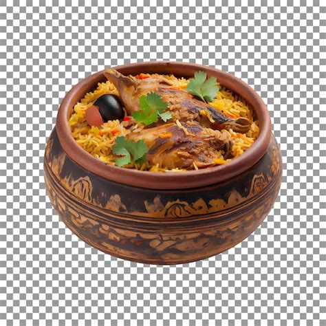 Premium PSD Delicious Chicken Biryani In A Clay Pot Isolated On