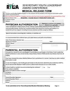 Fillable Online Rotarydistrict Page Bmedical Release Formb